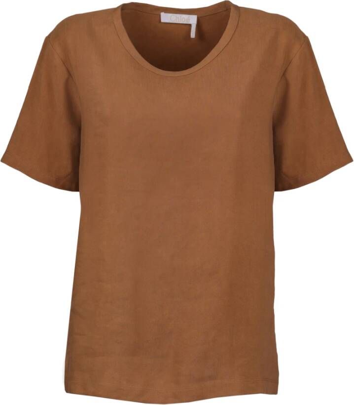 Chloé Linnen en Zijden T-Shirt Regular Fit Bruin Dames