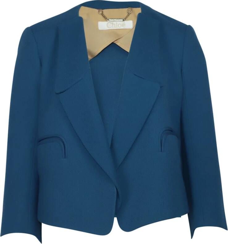 Chloé Pre-owned Bijgesneden blazer in blauwe wollen crêpe Blauw Dames