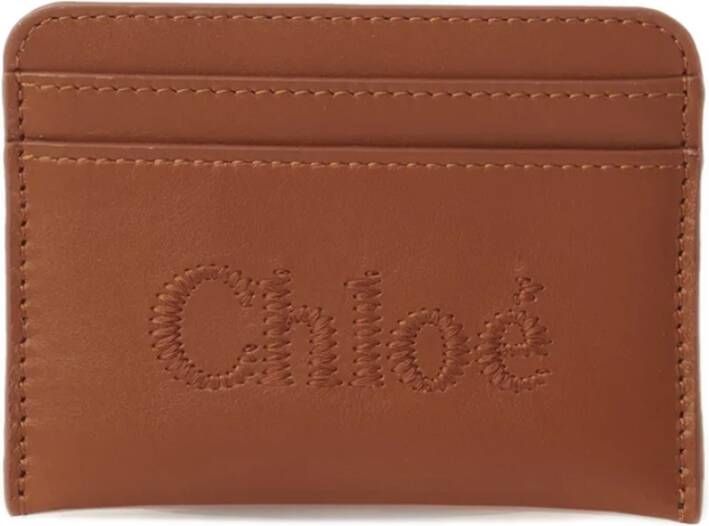 Chloé Bruine Leren Portemonnee met Geborduurd Logo Brown Dames