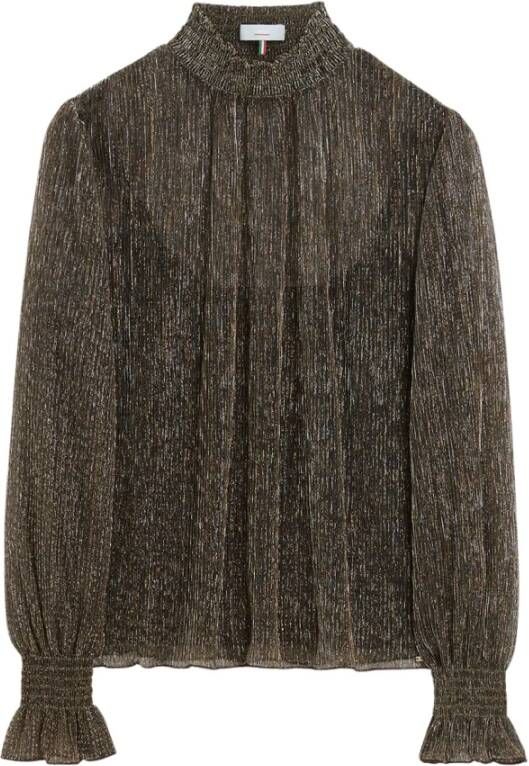 CINQUE Metallic Blouse met Gerimpelde Kraag Brown