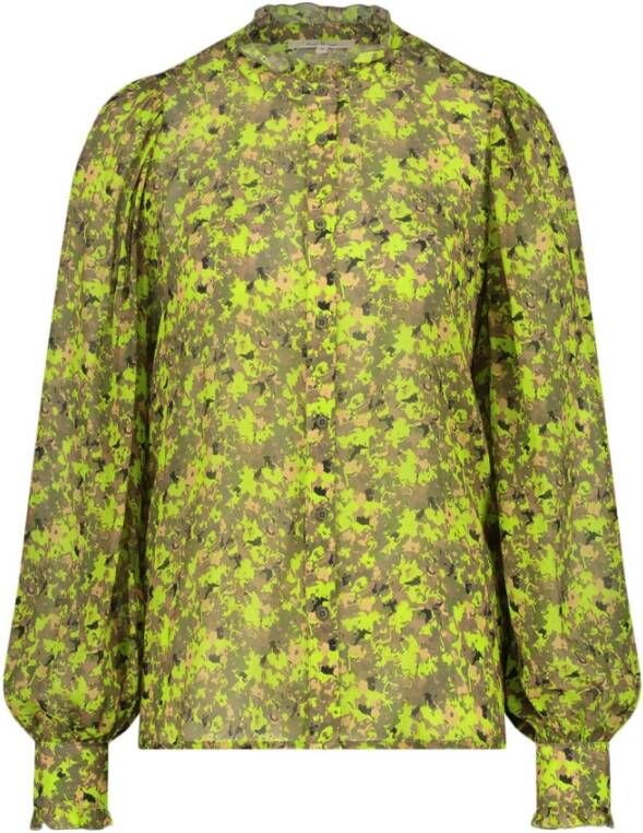 Circle of Trust blouse Puck met all over print en ruches limegroen groen