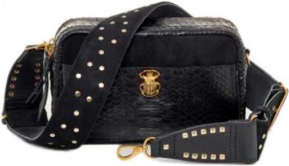 Claris Virot Python en lam lederen schoudertas Black Dames