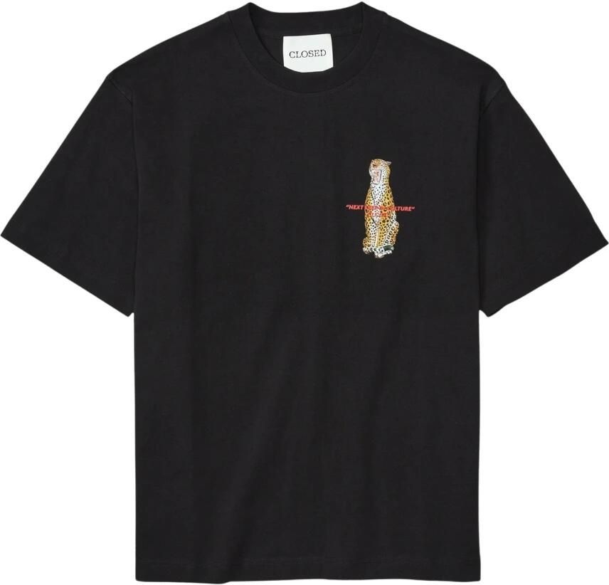 Closed Korte Mouw Regular Fit T-shirt met Voorkant Print Black Heren