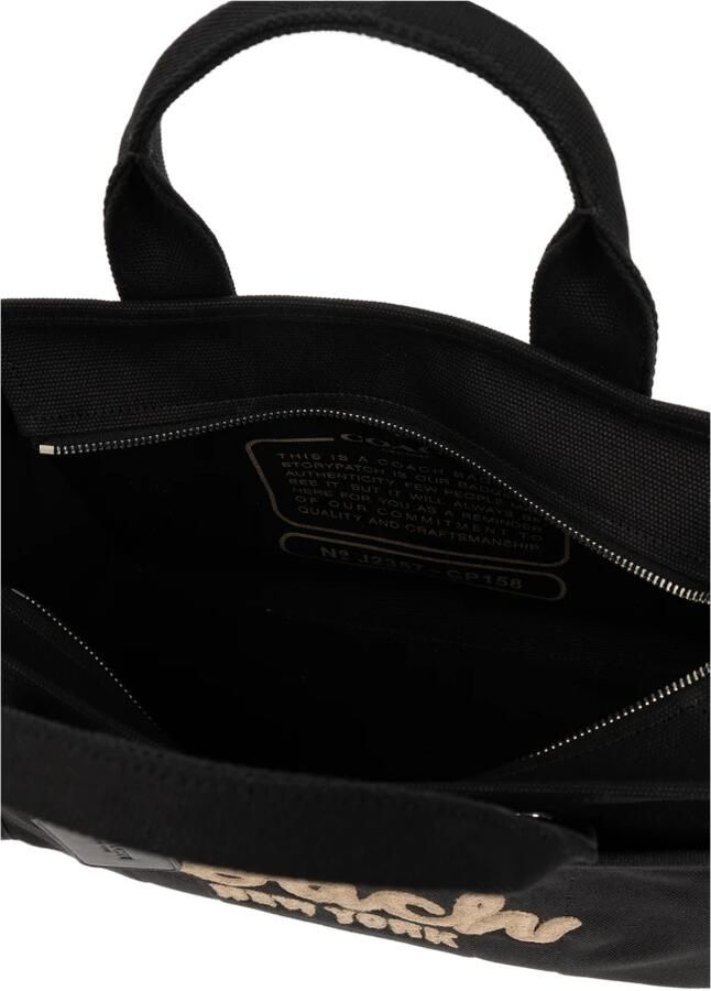 Coach Geborduurd Logo Canvas Cargo Tote Tas Black Dames - Foto 8