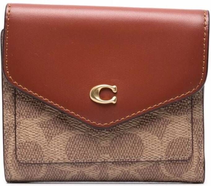 Coach Kleine Beige Canvas Portemonnee Bruin Dames
