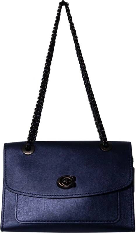 Coach Pre-owned Coach Parker Shoulder Bag in Metallic Blue Leather Blauw Dames
