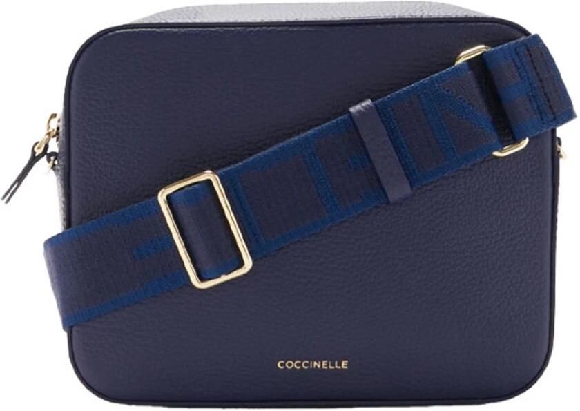 Coccinelle Blauwe Crossbody Tas met Logoband Blue Dames