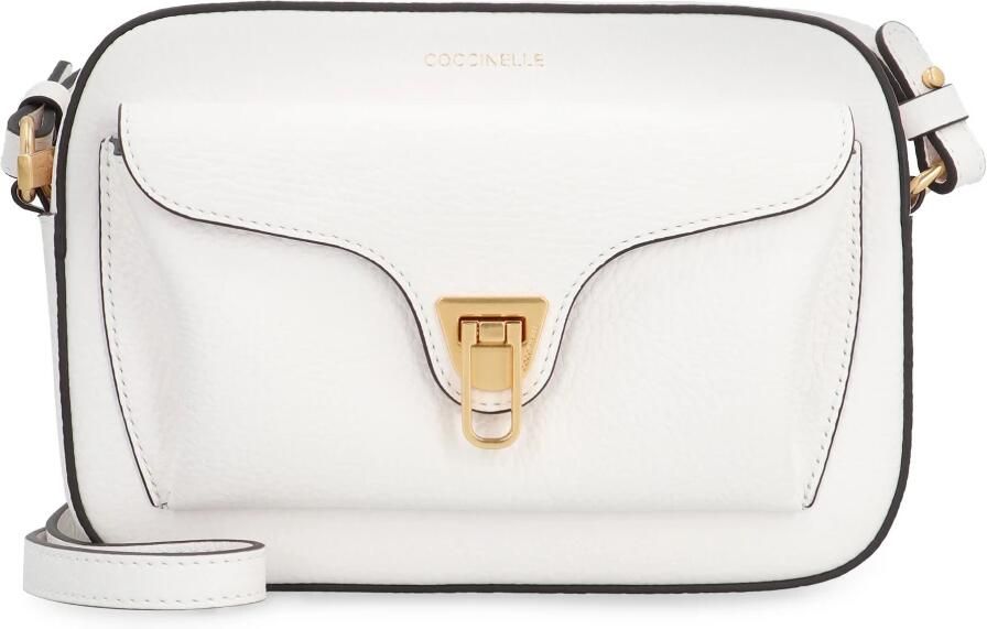 Coccinelle Witte Leren Schoudertas met Verstelbare Band White Dames