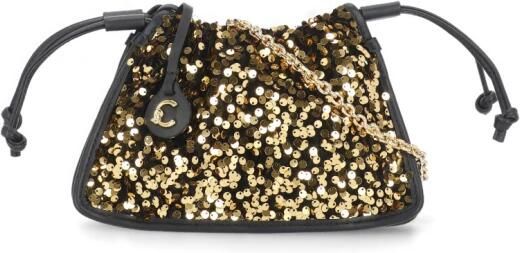 Coccinelle Clutches Black Golden Dulse Paillette Leather Hand Bag in zwart