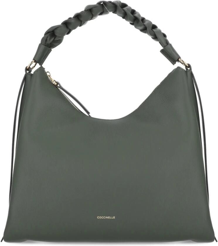 Coccinelle Groene leren handtas met geweven handvat Green Dames