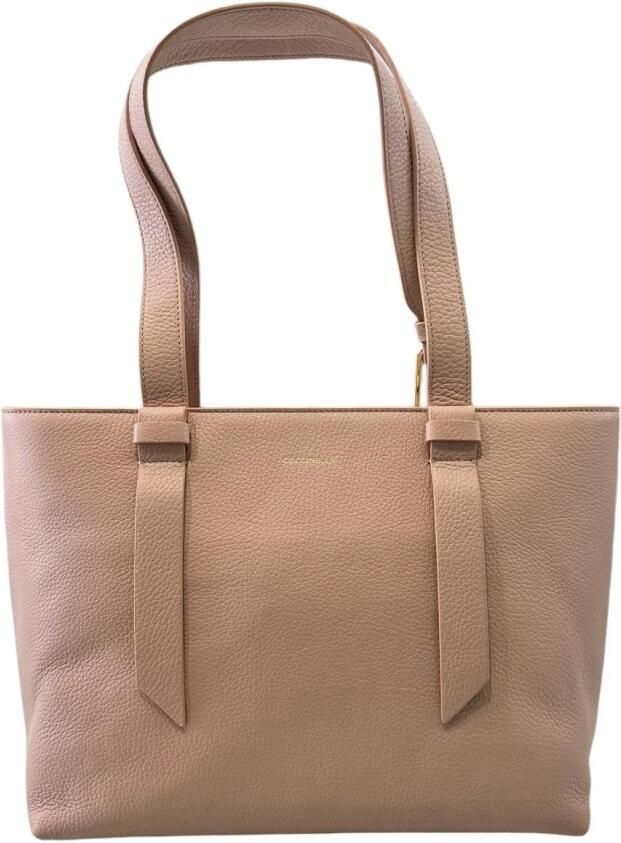 Coccinelle Leren gehamerde textuur logoprint handtas Beige Dames