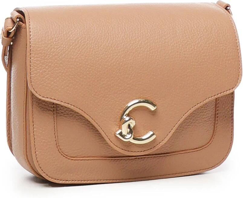 Coccinelle Leren schoudertas met logoklep Beige Dames - Foto 3