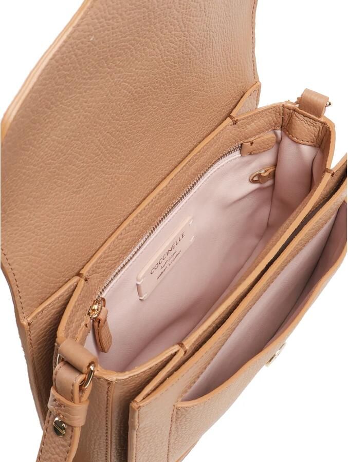 Coccinelle Leren schoudertas met logoklep Beige Dames - Foto 2