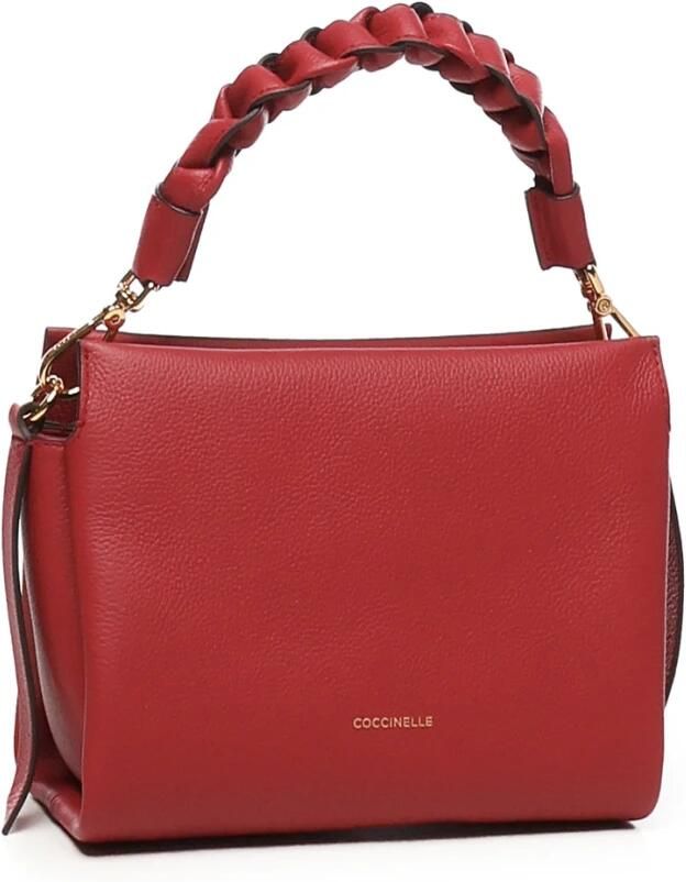 Coccinelle Rode Leren Schoudertas met Gevlochten Handvat Red Dames