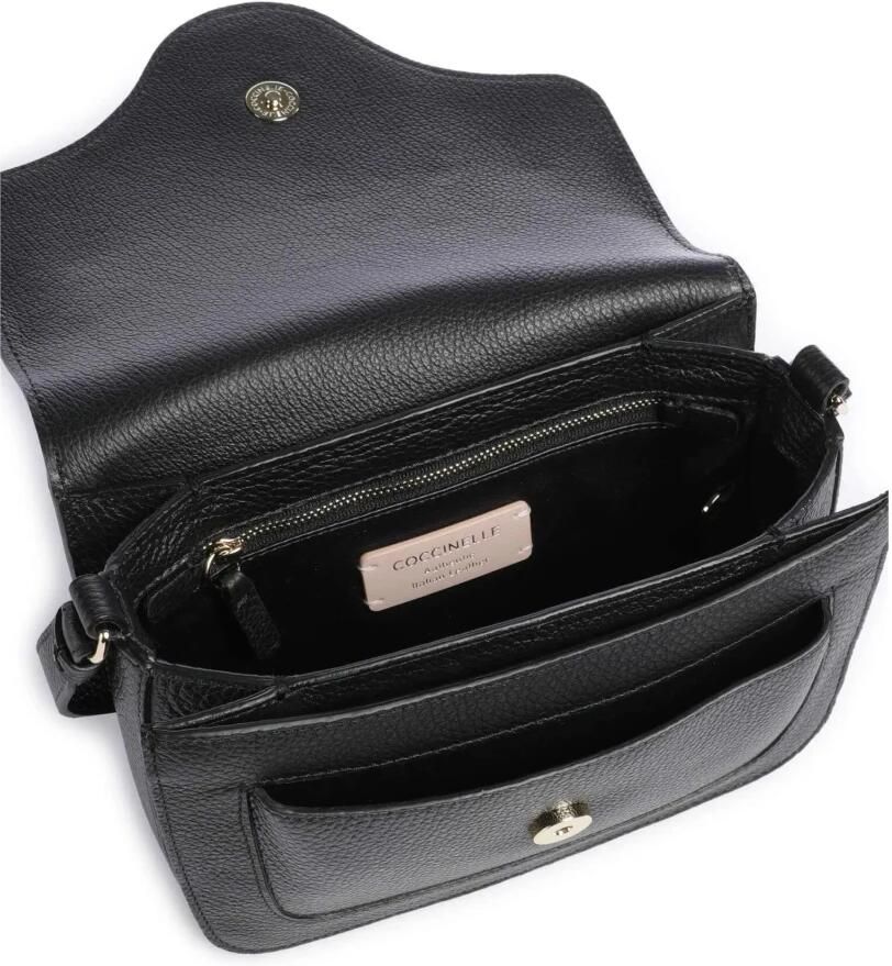 Coccinelle Zwarte leren crossbody tas met voorvak Black Dames