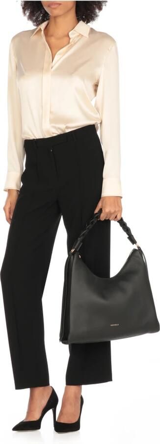 Coccinelle Zwarte leren handtas met geweven handvat Black Dames - Foto 8