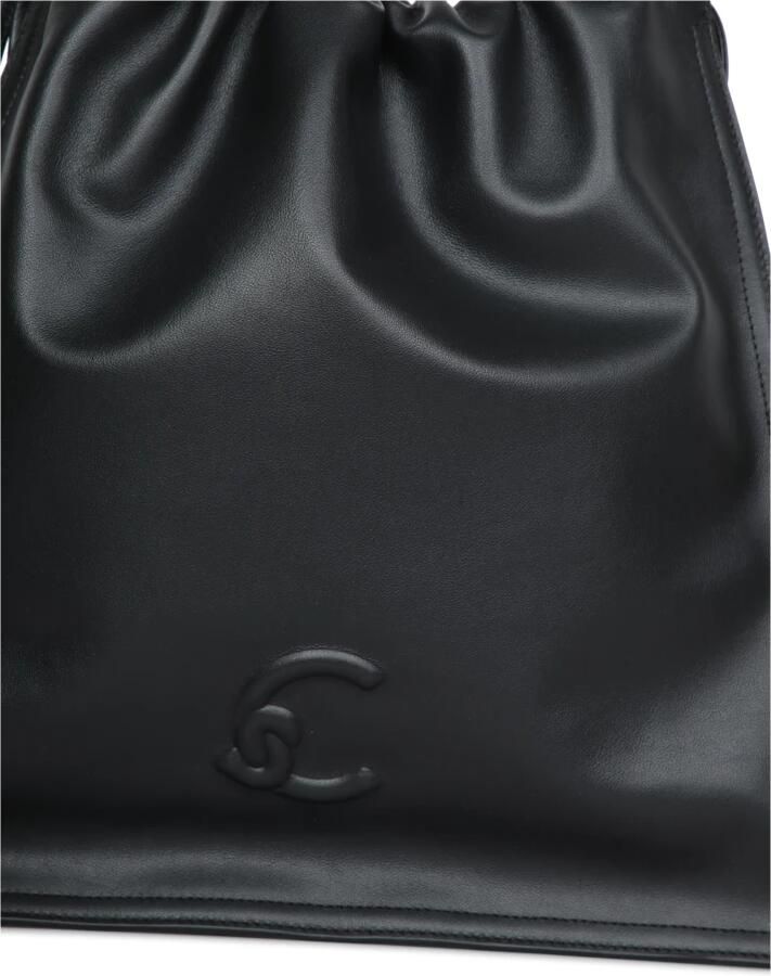 Coccinelle Zwarte Trekkoord Schoudertas met Stoffen Voering Black Dames