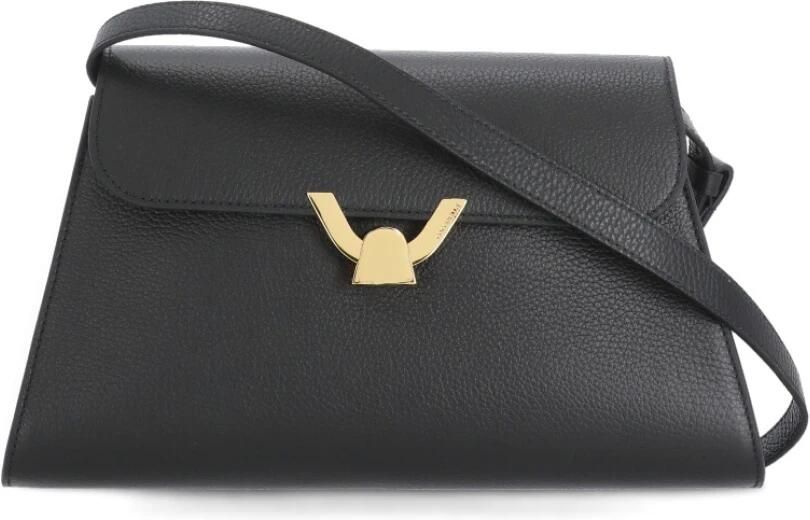 Coccinelle Zwarte leren schoudertas met flap Black Dames