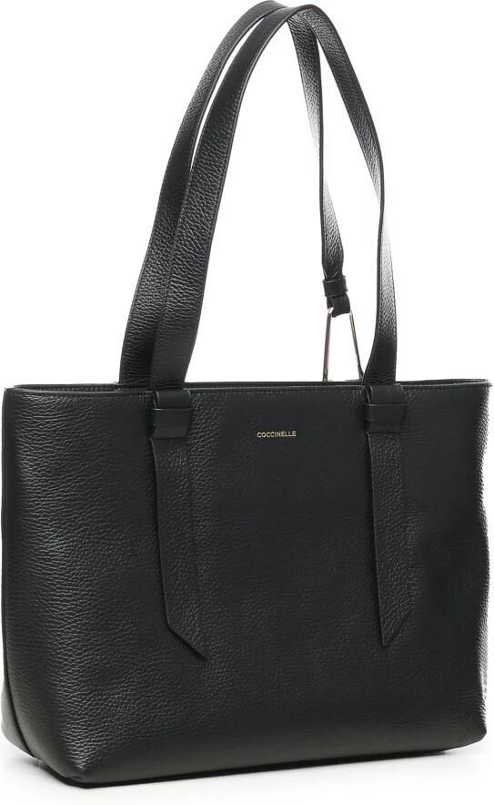 Coccinelle Zwarte Leren Gehamerde Textuur Handtas met Logoprint Black Dames - Foto 4