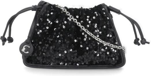 Coccinelle Zwarte pailletten handtas met trekkoordsluiting Black Dames