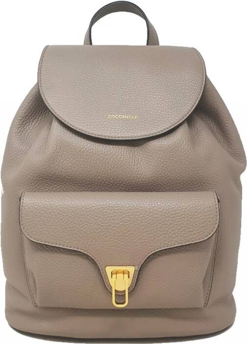 Coccinelle Elegante Leren Rugzak met Verstelbare Banden Beige Dames