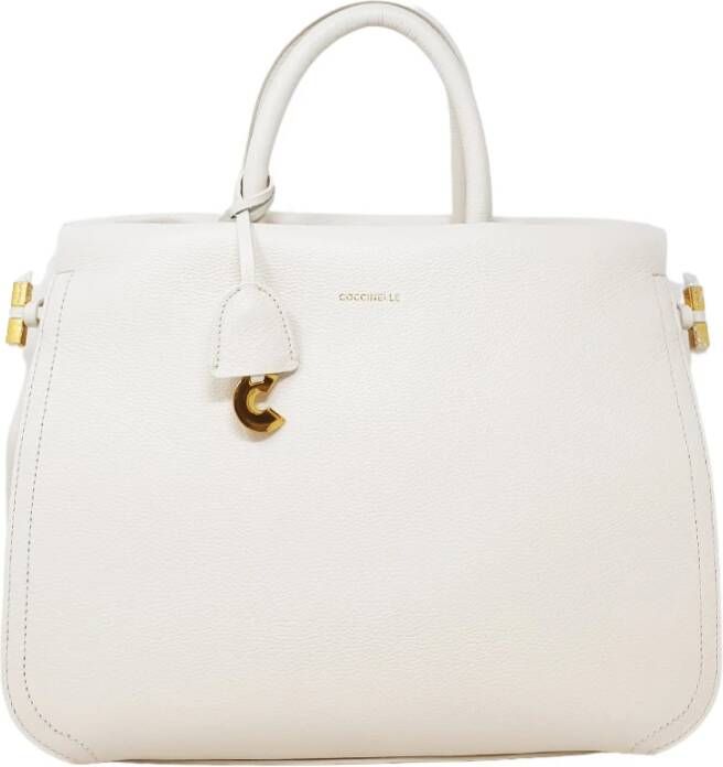 Coccinelle Blauwe Geplooide Leren Handtas Wit Dames