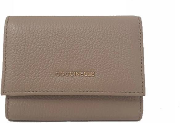 Coccinelle Leren portemonnee met clip en rits Beige Dames