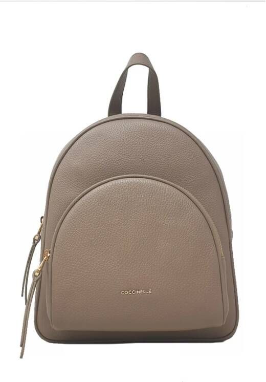 Coccinelle Modieuze Leren Rugzak met Verstelbare Bandjes en Ritssluiting Beige Dames