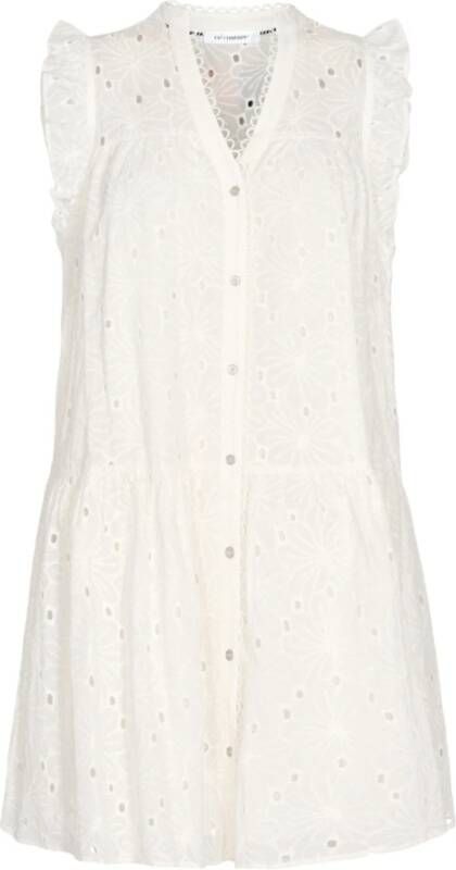 Co'Couture Anglaise Zomerjurk met Ruchedetails White Dames