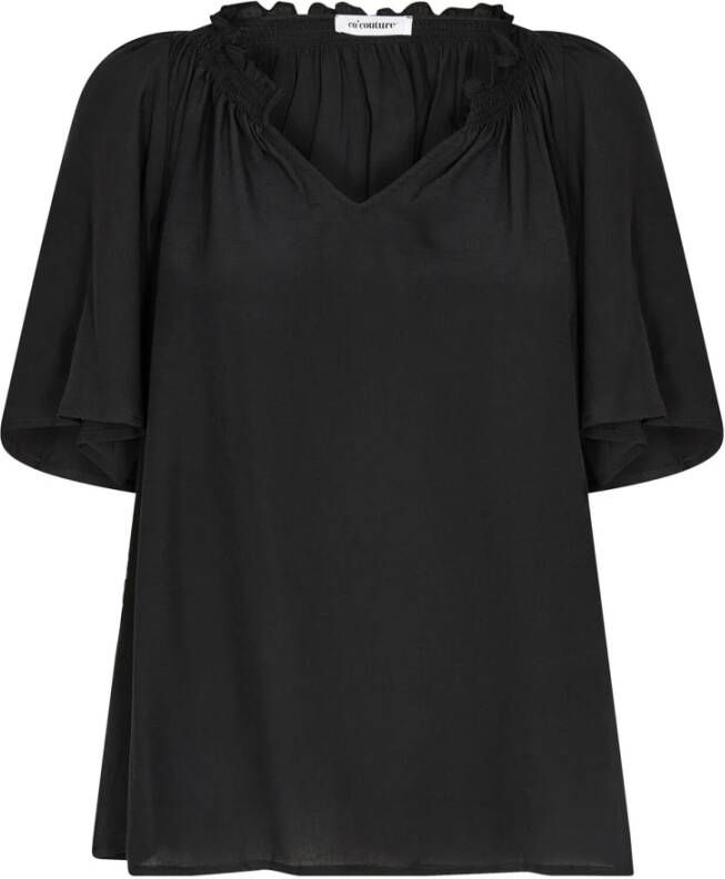 Co'Couture Luchtige V-Hals Flow Top Blouse Black Dames