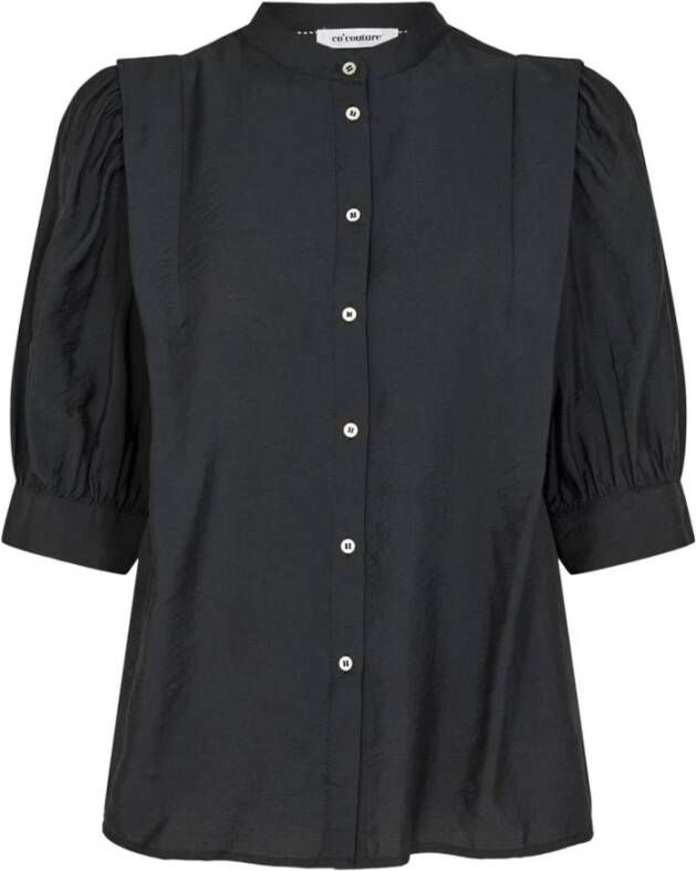 Co'Couture Callum 95034 Blouse Korte Pofmouwen Knoopsluiting Zwart Dames