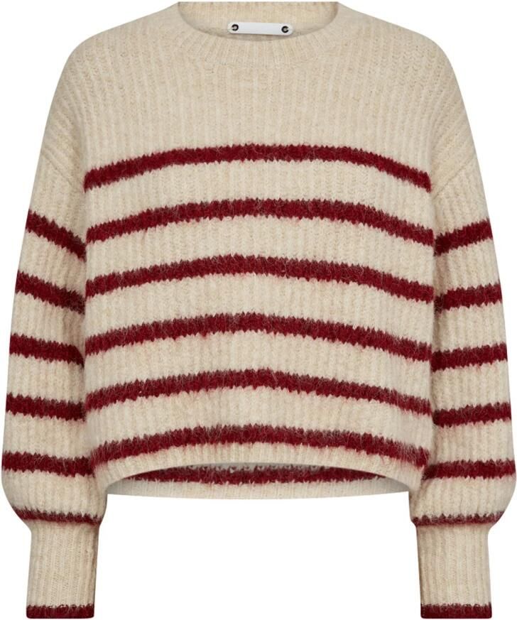 Co'Couture Gestreepte Gebreide Trui Coraliecc Cropped Style Beige Dames
