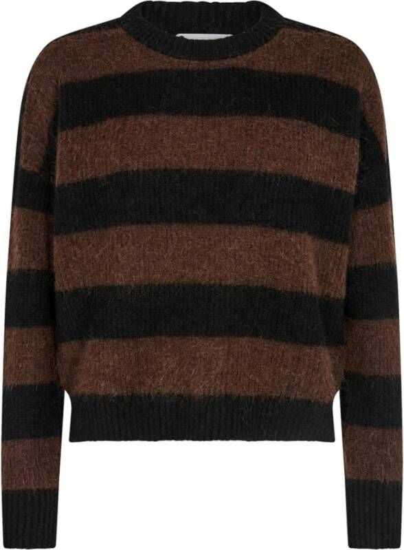 Co'Couture Cozycc Stripe O-Knit Trui Bruin Dames