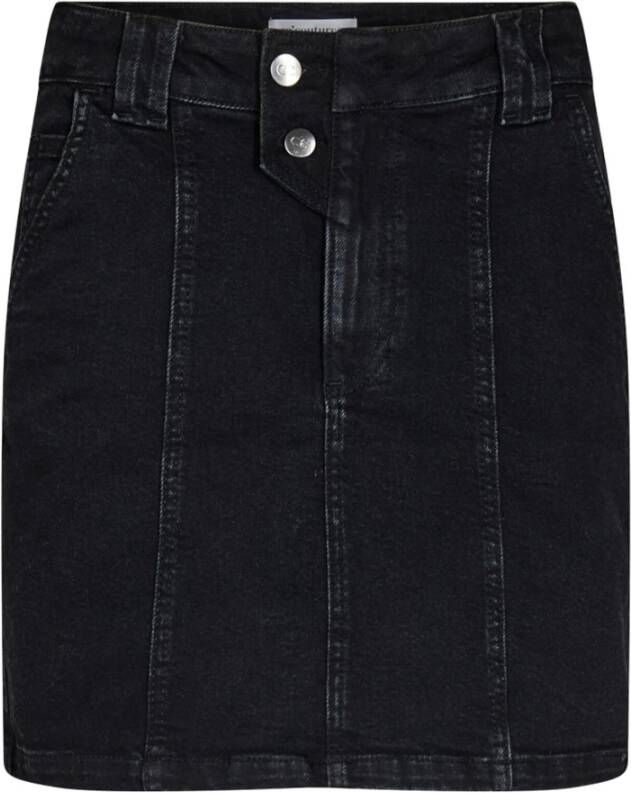 Co'Couture Eenvoudige Zwarte Denim Rok met Zakken en Knoopsluiting Zwart Dames