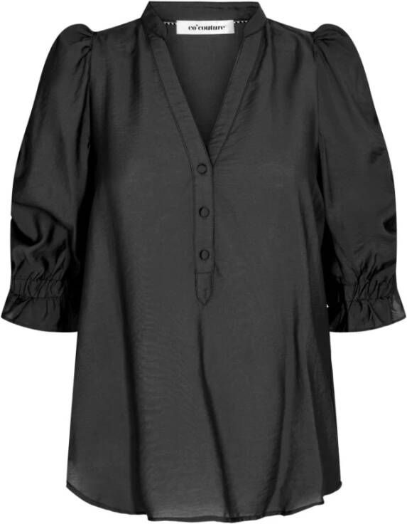 Co'Couture Elastische V-Blouse Zwart Black Dames