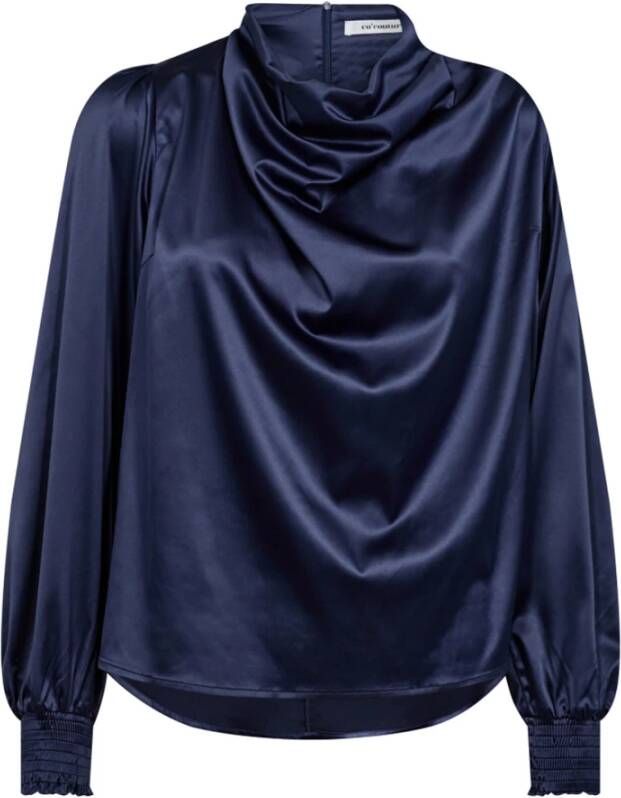 Co'Couture Elegante Waterfall LS Blouse Navy Blauw Dames
