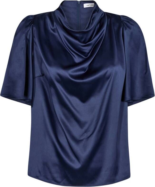 Co'Couture Elegante Waterfallneck Blouse Blauw Dames