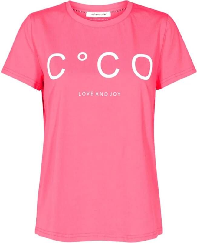 Co'Couture Stijlvolle Print Ronde Hals T-Shirt Pink Dames