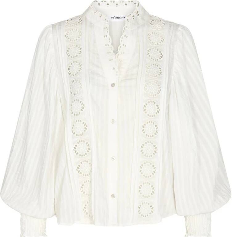 Co'Couture Feminine V-Shirt Blouse met Geborduurde Details Wit Dames
