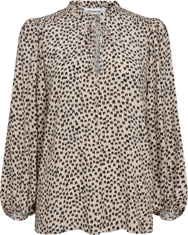 Co'Couture Flowy Blouse met Pofmouwen en V-Hals Beige Dames