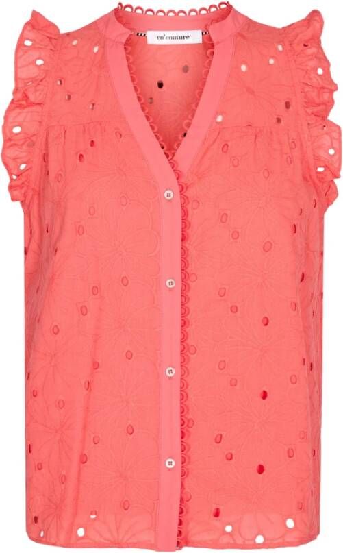 Co'Couture Geborduurde Anglaise Top met Ruches Roze Dames