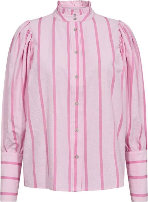 Co'Couture Gestreepte Puff Shirt Blouse Roze Dames