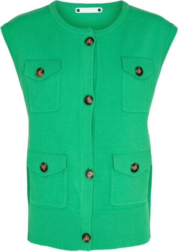 Co'Couture Groene Gebreide Vest met Zakken Groen Dames