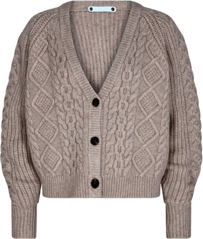 Co'Couture Kabelgebreide cardigan met pofmouwen in champagne Grijs Dames