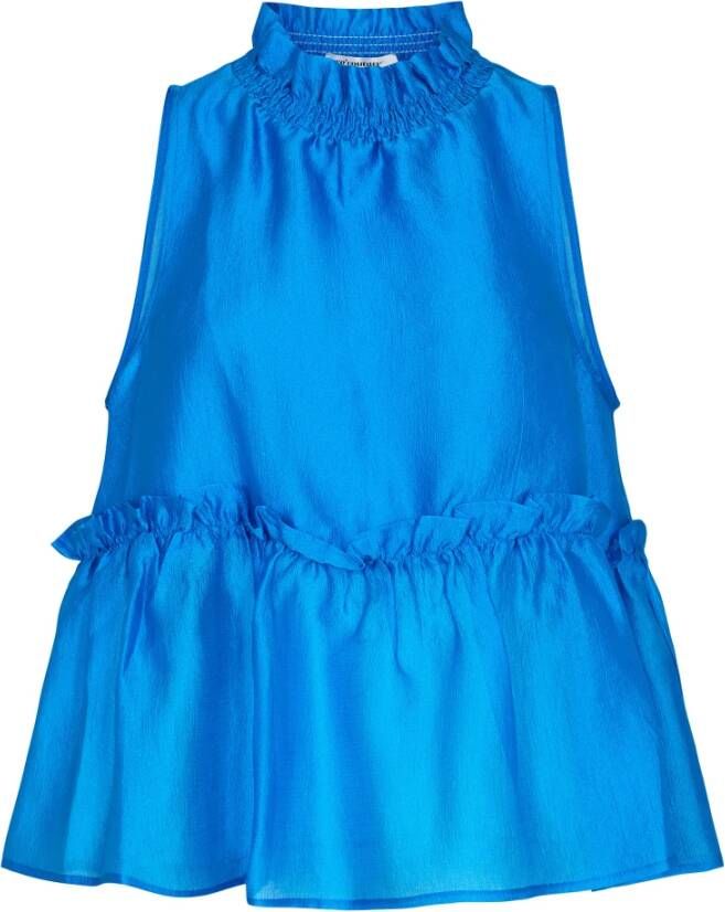 Co'Couture Kobaltblauwe Halternek Ruffle Blouse Blauw Dames