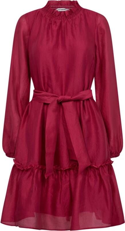 Co'Couture Roze jurk met riem pofmouwen en ruchedetails Red Dames