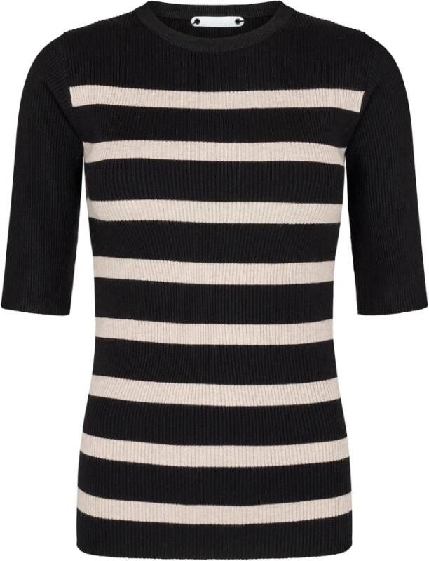 Co'Couture Zwarte Gestreepte Midi Mouw Gebreide Trui Black Dames