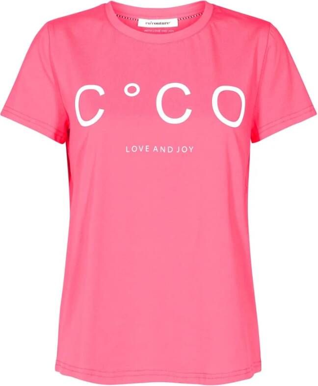 Co'Couture Stijlvolle Print Ronde Hals T-Shirt Pink Dames