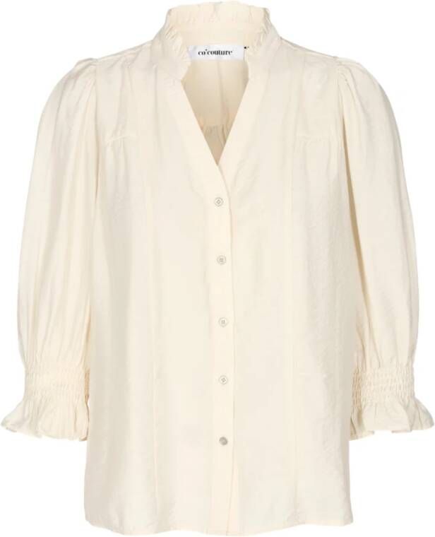 Co'Couture Veelzijdige V-Hals Blouse met Doorlopende Knoopsluiting Beige Dames