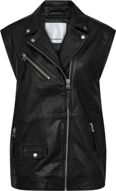 Co'Couture Leren Biker Vest Blazer 30108 Zwart Black Dames